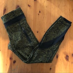 Lululemon Army Green and Black Floral leggings